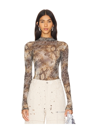 Lapointe Mesh Mock Neck Bodysuit in Brown. Size M. Also in L, XS.