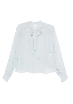 Forte Forte crystal-embellished tie-neck shirt - Blue