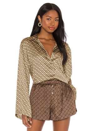 L'Academie Oversized Button Down in Tan. Size M. Also in S, XL, XS.