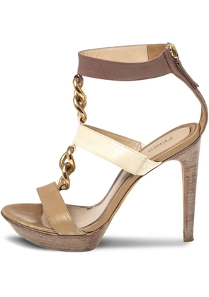 Fendi Pre-Owned 130mm chain-embellished platform sandals - Neutrals