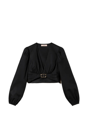 TWINSET cropped poplin oval T blouse - Black