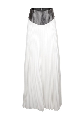 Brandon Maxwell Laurel leather-waist pleated skirt - White