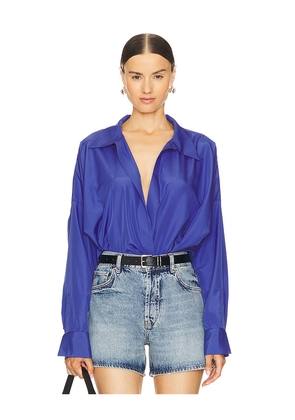 Norma Kamali Super Oversized Boyfriend Shirt Bodysuit in Blue. Size XXS. Also in XS.