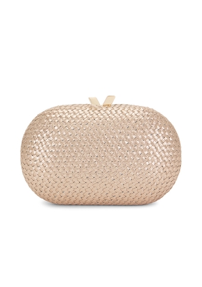 olga berg Lucia Oval Clutch in Metallic Gold.