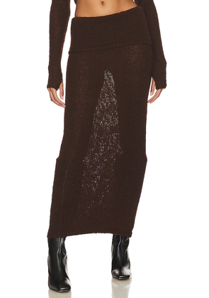 NBD Reece Fold Over Maxi Skirt in Chocolate. Size L. Also in M, S, XS.