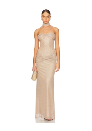 Mirror Palais The Starlite Gown in Beige. Size L. Also in M, S.
