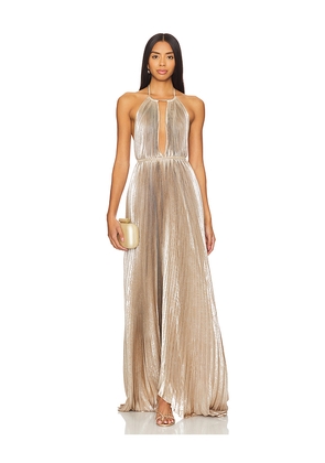 L'IDEE Boheme Gown in Metallic Gold. Size 10/M. Also in 12/L, 14/XL, 6/XS, 8/S.