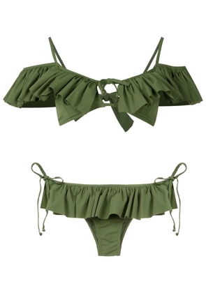 Amir Slama ruffle-detail cold-shoulder bikini - Green