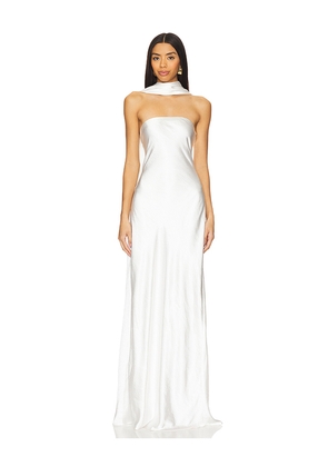 MISHA Lilia Sash Neck Maxi Dress in Ivory. Size L. Also in M, S, XS.