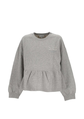 GANNI crew-neck ruffled sweatshirt - Grey