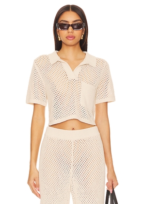 onia Crochet Cropped Polo Top in Beige. Size L. Also in M, S, XL.