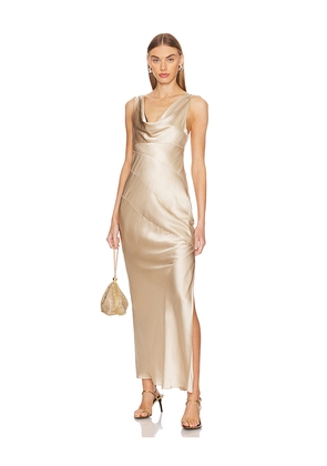 NICHOLAS Sally Cowl Neck Maxi Dress in Metallic Neutral. Size 10. Also in 2, 6, 8.