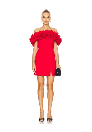 Nadine Merabi Flower Bardot Mini Dress in Red. Size 10/L. Also in 2/XS, 6/SM.