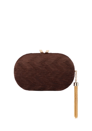olga berg Natalie Pleated Oval Clutch in Chocolate.