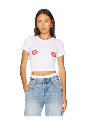 Lovers and Friends Strawberry Hearts Tee in White. Size L. Also in M, S, XL, XS.