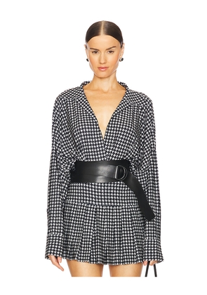 Norma Kamali Oversized Boyfriend Shirt Bodysuit in Black,White. Size M. Also in S, XS, XXS.