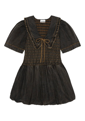 GANNI smocked dress with puff sleeves - Black