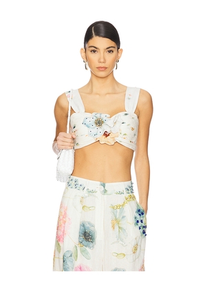 LA FUORI Blossom Belle Pleated Crop Top in Beige. Size L. Also in M, S, XS.