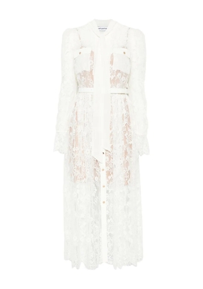 Self-Portrait lace pussy-bow midi dress - White