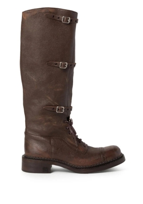 Miu Miu lace-up leather boots - Brown