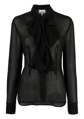 GANNI ruffled chiffon shirt - Black