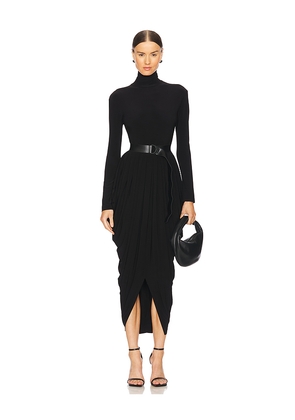 Norma Kamali Long Sleeve Turtleneck Waterfall Dress in Black. Size M. Also in S, XS, XXS.