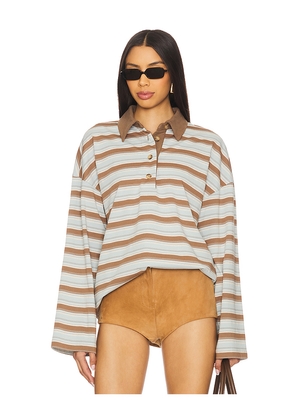 Lovers and Friends Rowan Rugby Top in Baby Blue,Tan. Size L. Also in M, S, XL, XS.