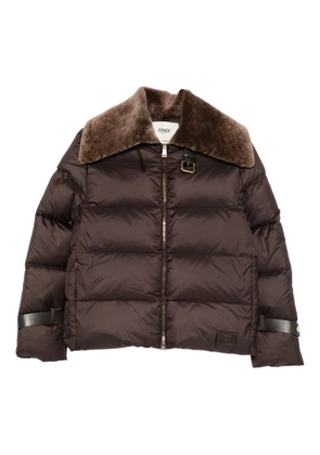 FENDI shearling-collar ski jacket - Brown