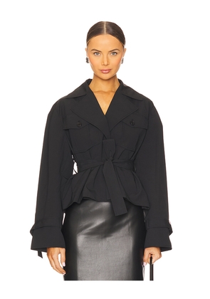 LAMARQUE Quinn Cropped Trenchcoat in Black. Size L. Also in M, XL, XXS.