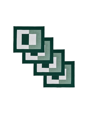 Misette Linen Embroidered Placemats Set Of 4 in Green.