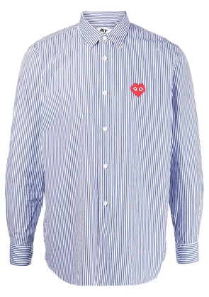 Comme Des Garçons logo-patch stripe-print shirt - Blue