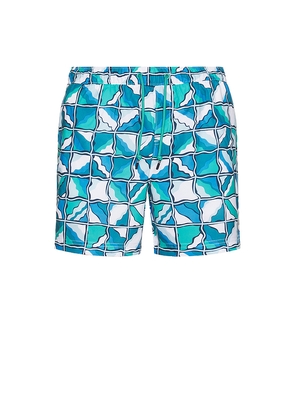 Original Penguin 5 All Over Print Wavy Check Swim Trunk in Baby Blue. Size L. Also in S.