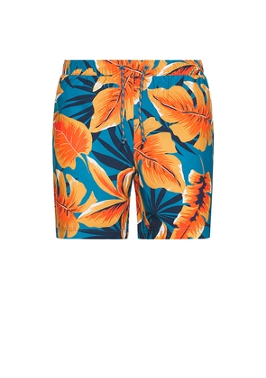 Original Penguin 7 Volley Tropical Leaf Swim Short in Blue,Orange. Size L. Also in M, S.