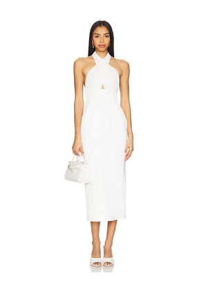 MORE TO COME Josie Midi Dress in White. Size L. Also in M, S, XS, XXS.
