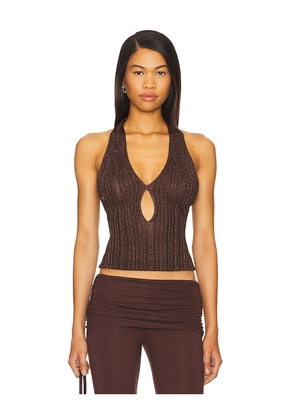 MISHA Echo Knit Top in Brown. Size L. Also in M, S, XL, XS.
