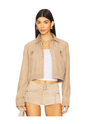 LAMARQUE X Revolve Luna Cropped Jacket in Beige. Size L. Also in M, S.
