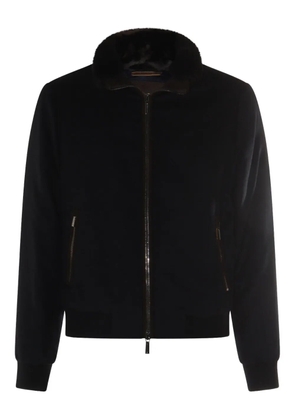 Moorer fur-trimmed zip-front jacket - Blue