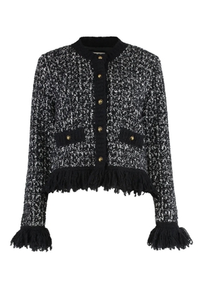 Moncler fringe-trim tweed jacket - Black