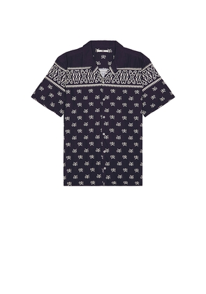 NEUW Scarf Print Short Sleeve Shirt in Navy. Size L. Also in M, S.