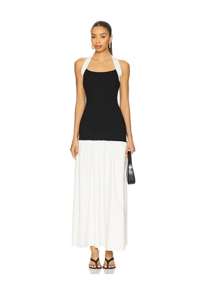 Line & Dot Kohl Mix-media Maxi Dress in Black,White. Size L. Also in M, S, XL, XS.