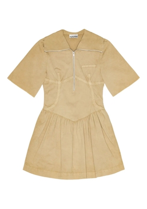 GANNI washed stretch-cotton mini dress - Neutrals