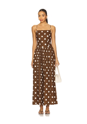 MAJORELLE Dot Maxi Dress in Brown. Size L. Also in M, S, XL, XS, XXS.