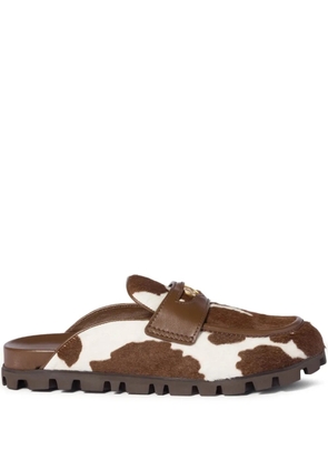 Miu Miu band logo-coin calf hair mules - Brown