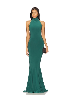 Norma Kamali x REVOLVE Halter Turtle Fishtail Gown in Dark Green. Size L. Also in XL.