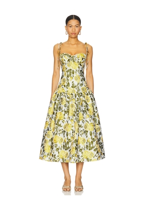 Katie May Dee Midi Dress in Olive,Yellow. Size L. Also in M, S, XS.