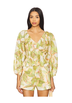 MISA Los Angeles Halia Top in Cream,Green. Size M. Also in XL, XXS.