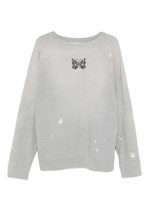 Needles butterfly-patch distressed sweater - Grey
