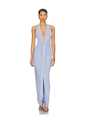 Norma Kamali x REVOLVE Tie Front Halter Gown in Baby Blue. Size L. Also in M, S, XL, XS, XXS.