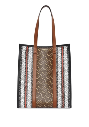 Burberry Monogram-Stripe E-canvas Portrait tote bag - Brown
