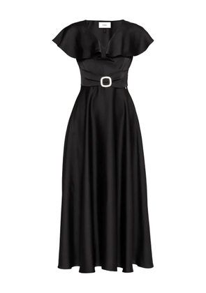 NISSA ruffled belted satin dress - Black
